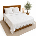 3-piece embroidered white bridal bedspread set